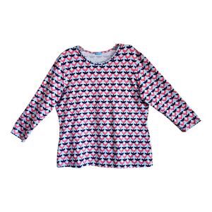 J McLaughlin Women's L Top Floral Blue Pink White Catalina Cloth 3/4 Sleeve 40"